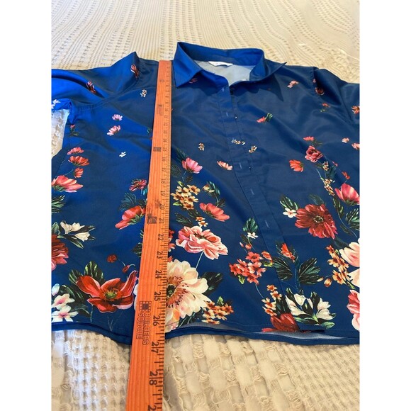 Blouse Size. XL Blue w/ Gorgeous Flowers Button Down Top Long Sleeve Cottagecore - Picture 8 of 9